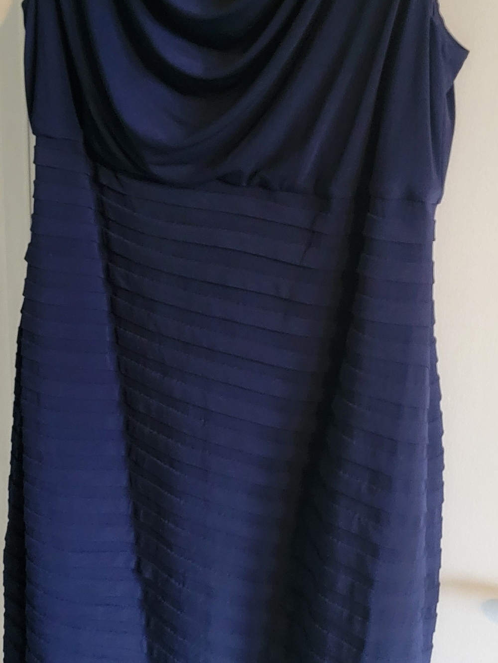 London Times Navy Blue Draped Midi Dress